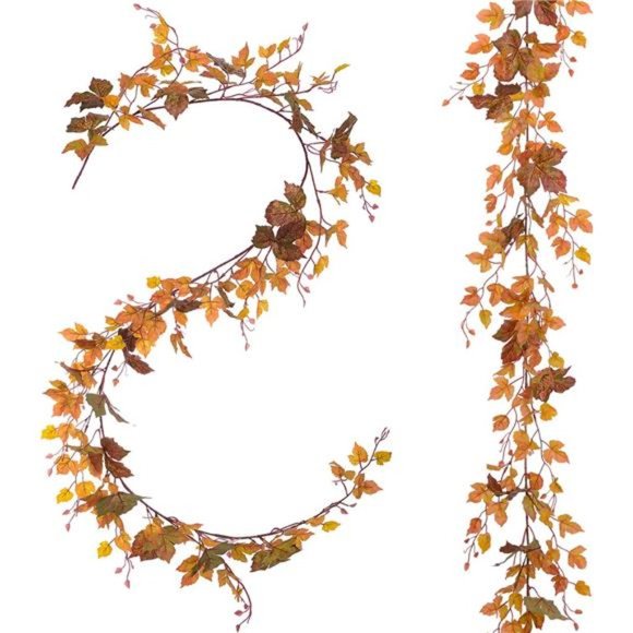 2Pack Fall Maple Leaf Garland -6.5ft/Piece ArtificialFall Foliage Garland Autumn - Picture 1 of 7